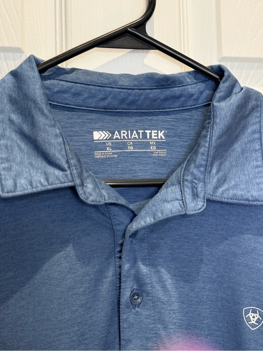 Ariat Tek Men's XL Charger 2.0 Performance Polo Short Sleeve Blue Golf - Picture 5 of 10